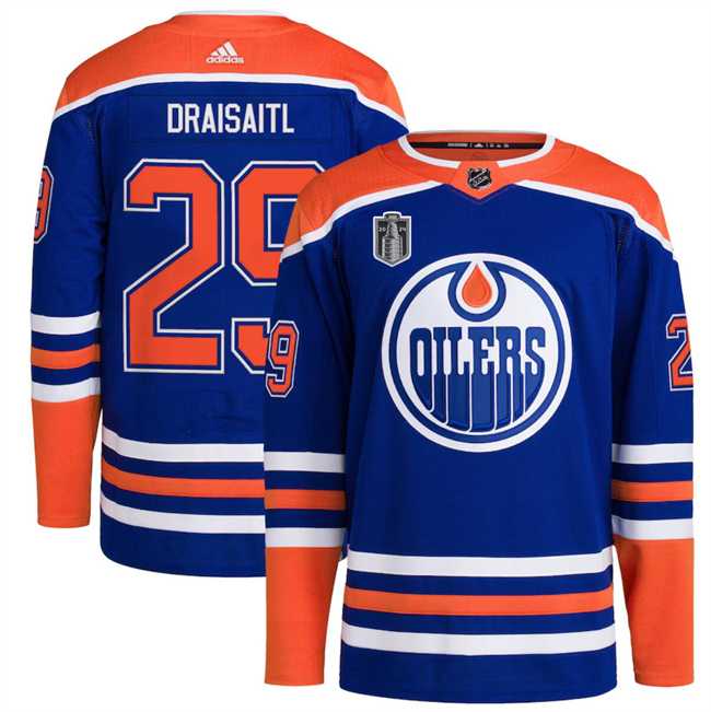 Men%27s Edmonton Oilers #29 Leon Draisaitl Royal 2024 Stanley Cup Final Patch Stitched Jersey Dzhi->edmonton oilers->NHL Jersey